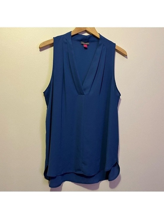Vince Camuto Tops - Vince Camuto Blue Sleeveless Blouse Size Large Classic Elegance Chic Flowy Sheer
